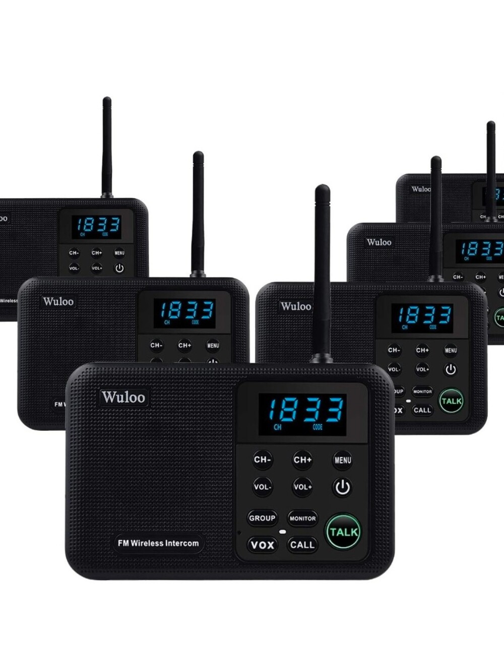 Black FM Wireless Intercom System - Portable Two-Way Radio (6 PACK)